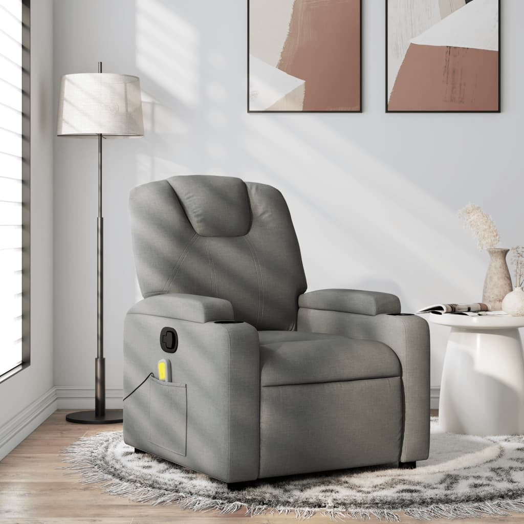 Dark grey fabric massage recliner chair by American Smart, featuring a plush armchair with adjustable reclining function.