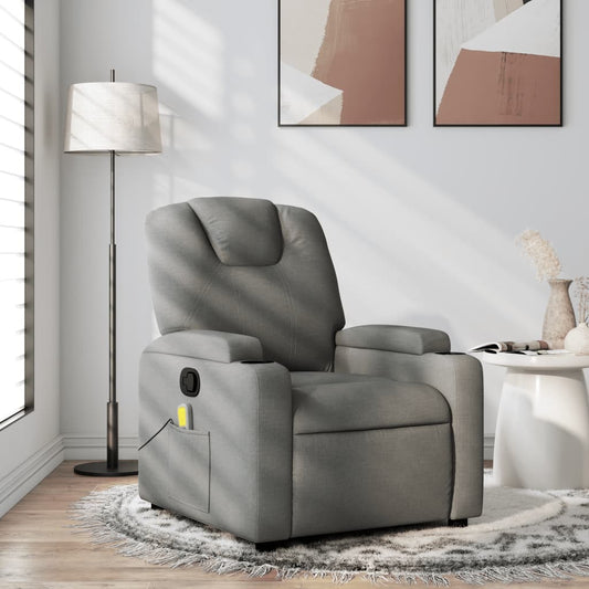 Dark grey fabric massage recliner chair by American Smart, featuring a plush armchair with adjustable reclining function.