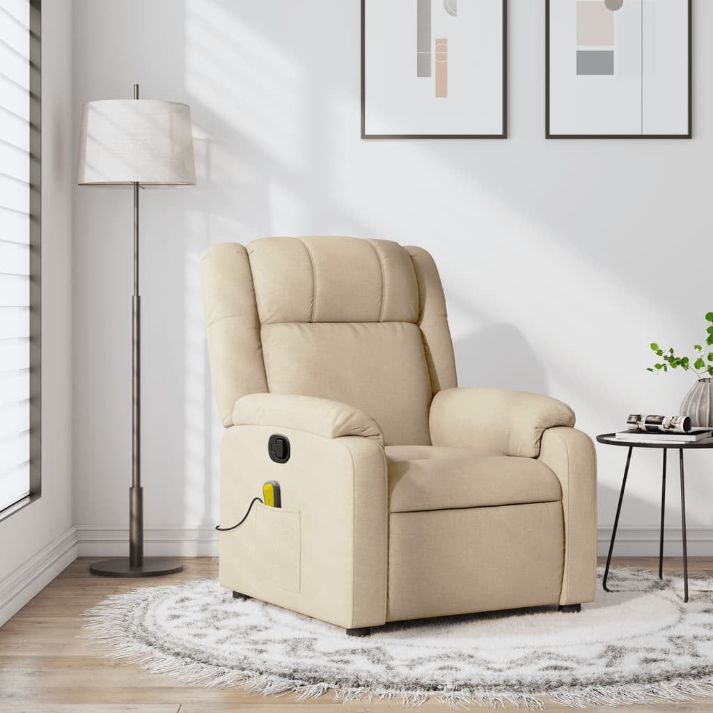 American Smart massage recliner chair with cream fabric upholstery, featuring armchair, recliner, and sleeper chair functionality.