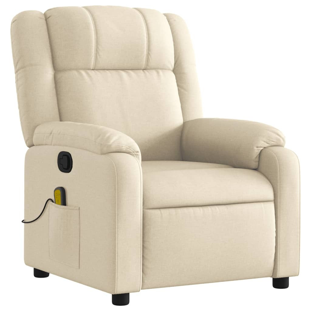 Cream fabric massage recliner chair by American Smart, showing plush armchair with built-in recline feature and modern design.