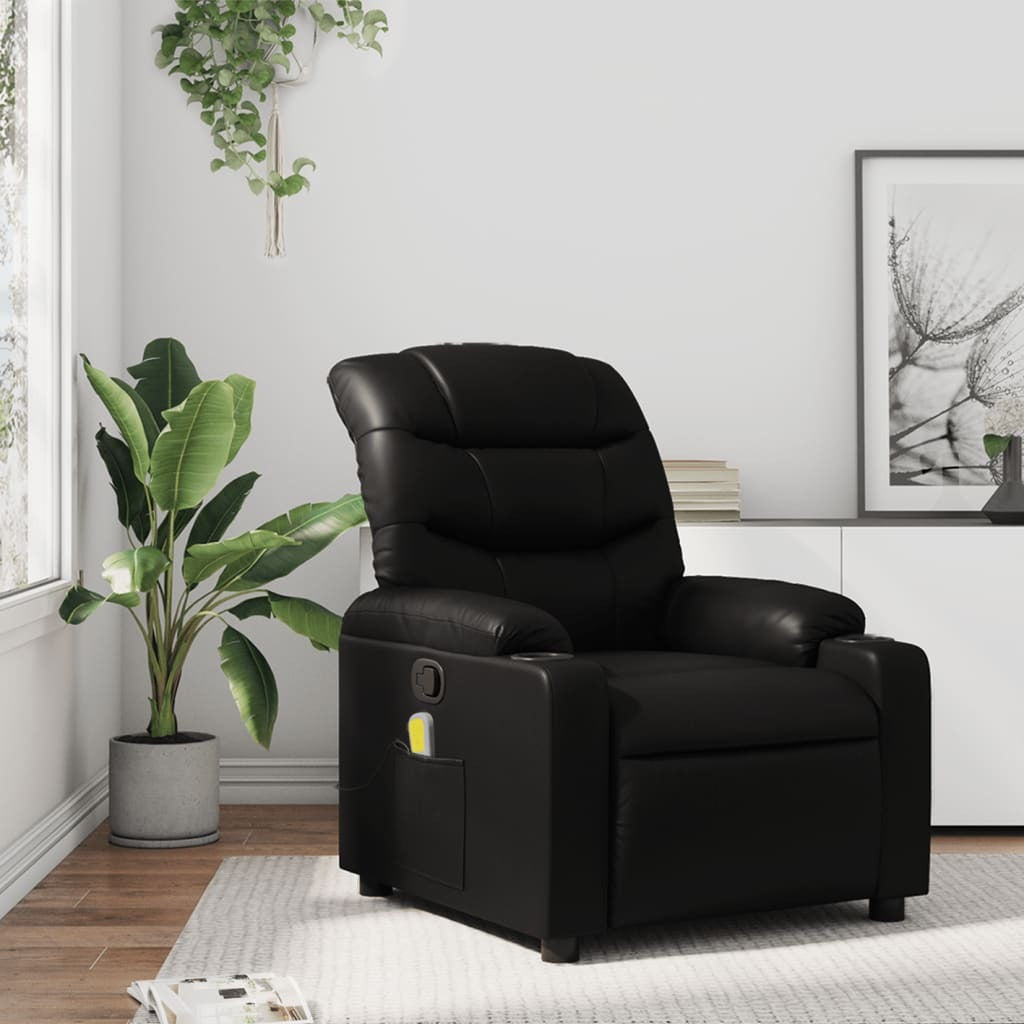 Black faux leather massage recliner chair by American Smart, featuring padded armrests and built-in reclining mechanism.