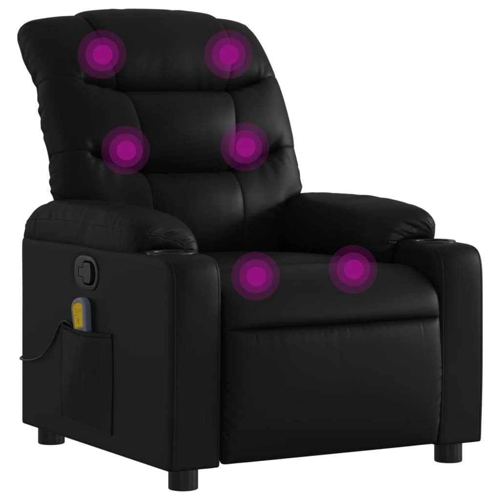 Black faux leather massage recliner chair by American Smart, featuring padded armrests and a plush, adjustable reclining design.