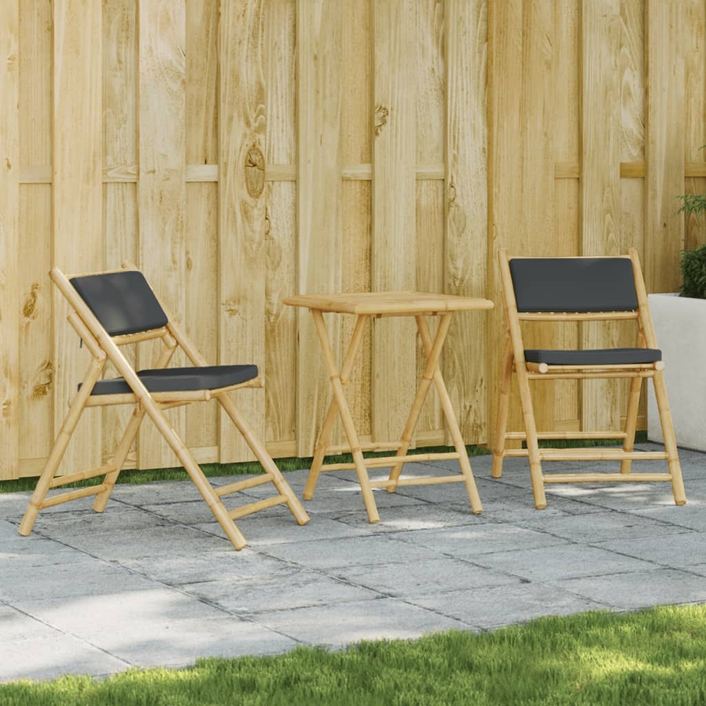 Bistro Set Dark Grey, Natural Bamboo Bamboo, Polyester Compact