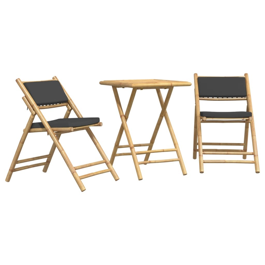 Bistro Set Dark Grey, Natural Bamboo Bamboo, Polyester Compact