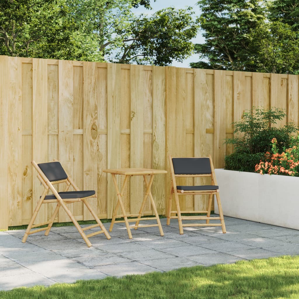 Bistro Set Dark Grey, Natural Bamboo Bamboo, Polyester Compact