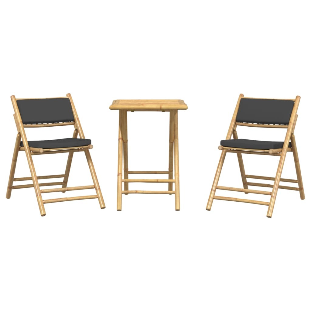 Bistro Set Dark Grey, Natural Bamboo Bamboo, Polyester Compact