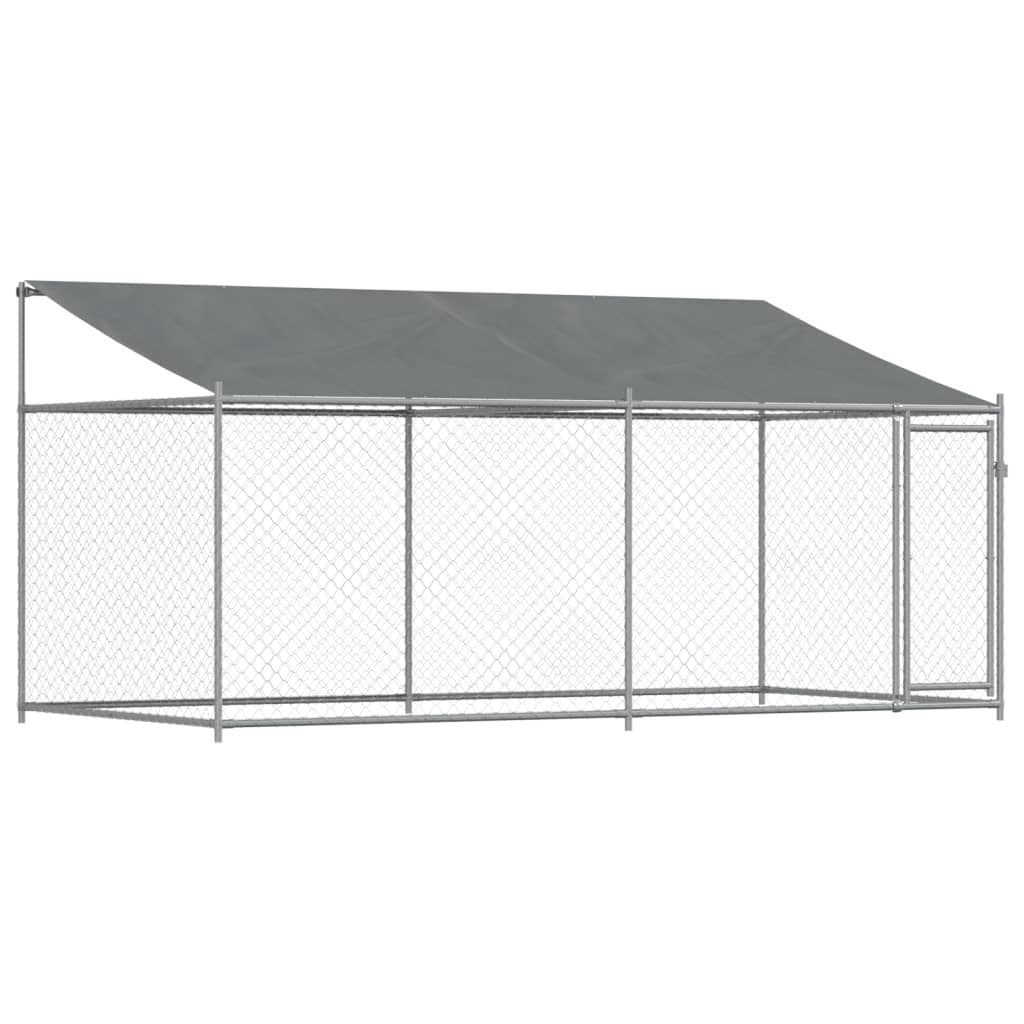 Gray galvanized steel dog cage with roof and door, 13.1'x6.6'x6.6' for secure pet containment from American Smart.
