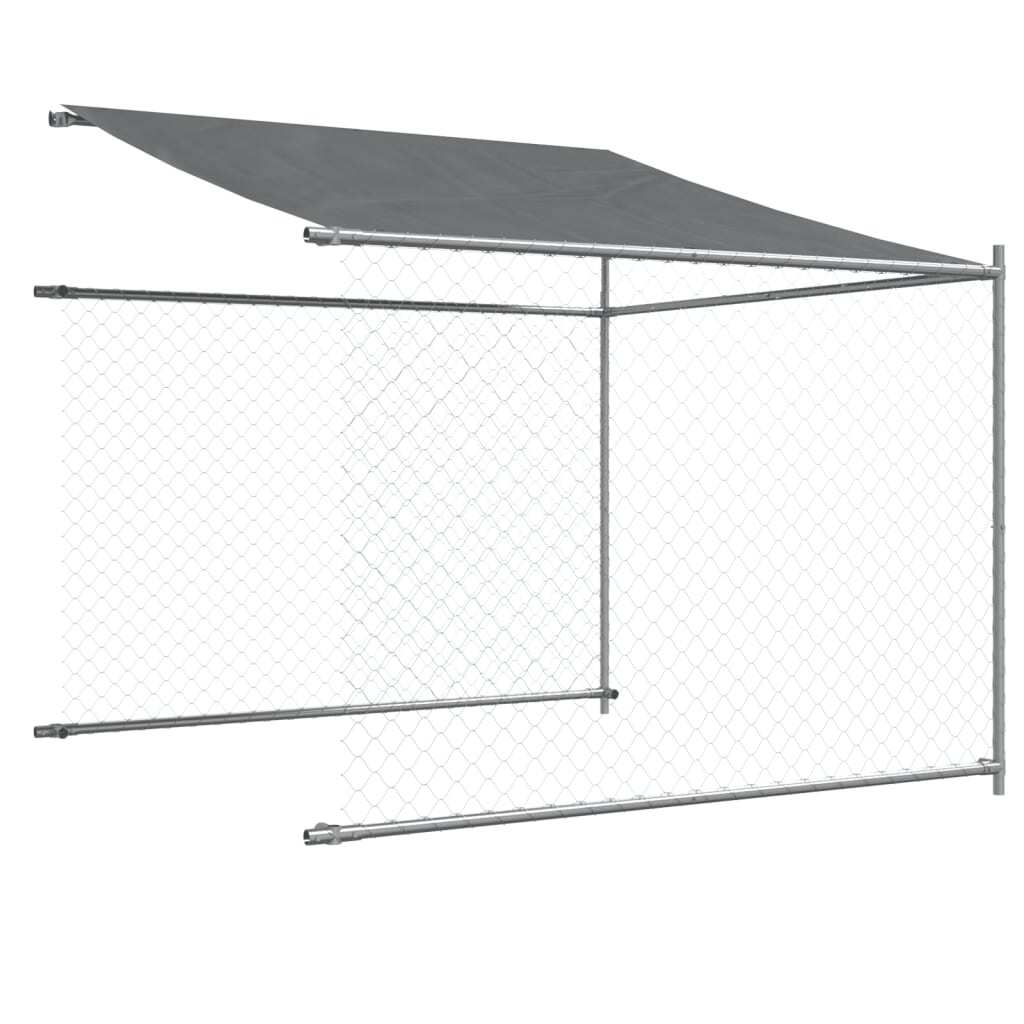 Gray galvanized steel dog cage with roof and door, 13.1x6.6x6.6 feet, designed for dog supplies by American Smart