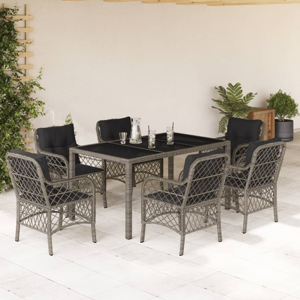 Garden Dining Set Grey PE rattan 7 Piece Set