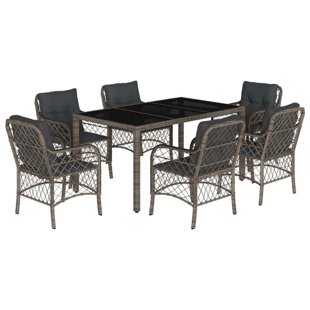 Garden Dining Set Grey PE rattan 7 Piece Set