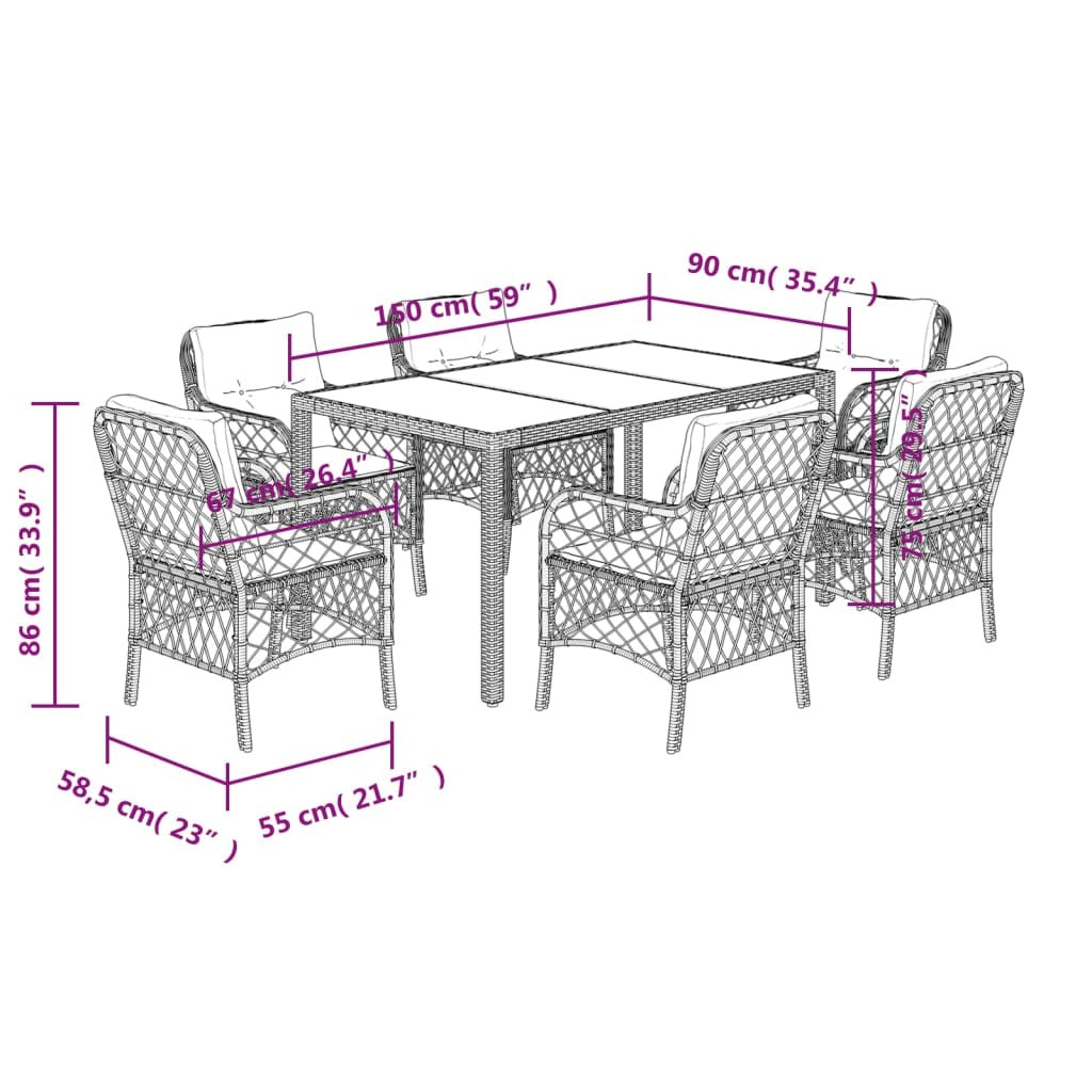 Garden Dining Set Grey PE rattan 7 Piece Set