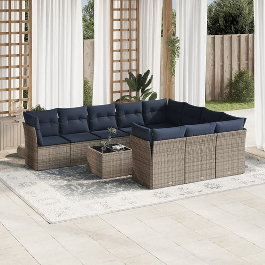 11 Piece Patio Sofa Set with Cushions Gray Poly Rattan