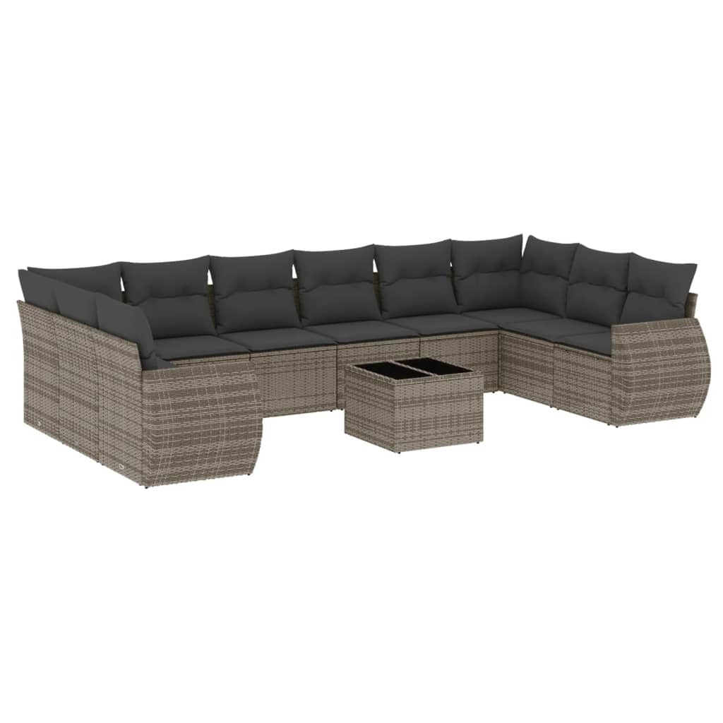Outdoor Sofa Set Grey PE Rattan, Powder-Coated Steel, Tempered Glass