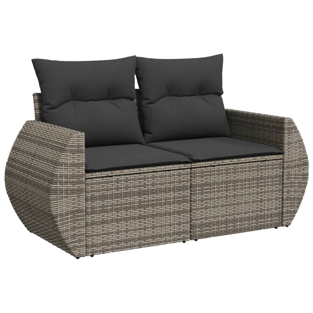 Outdoor Sofa Set Grey PE Rattan, Powder-Coated Steel, Tempered Glass
