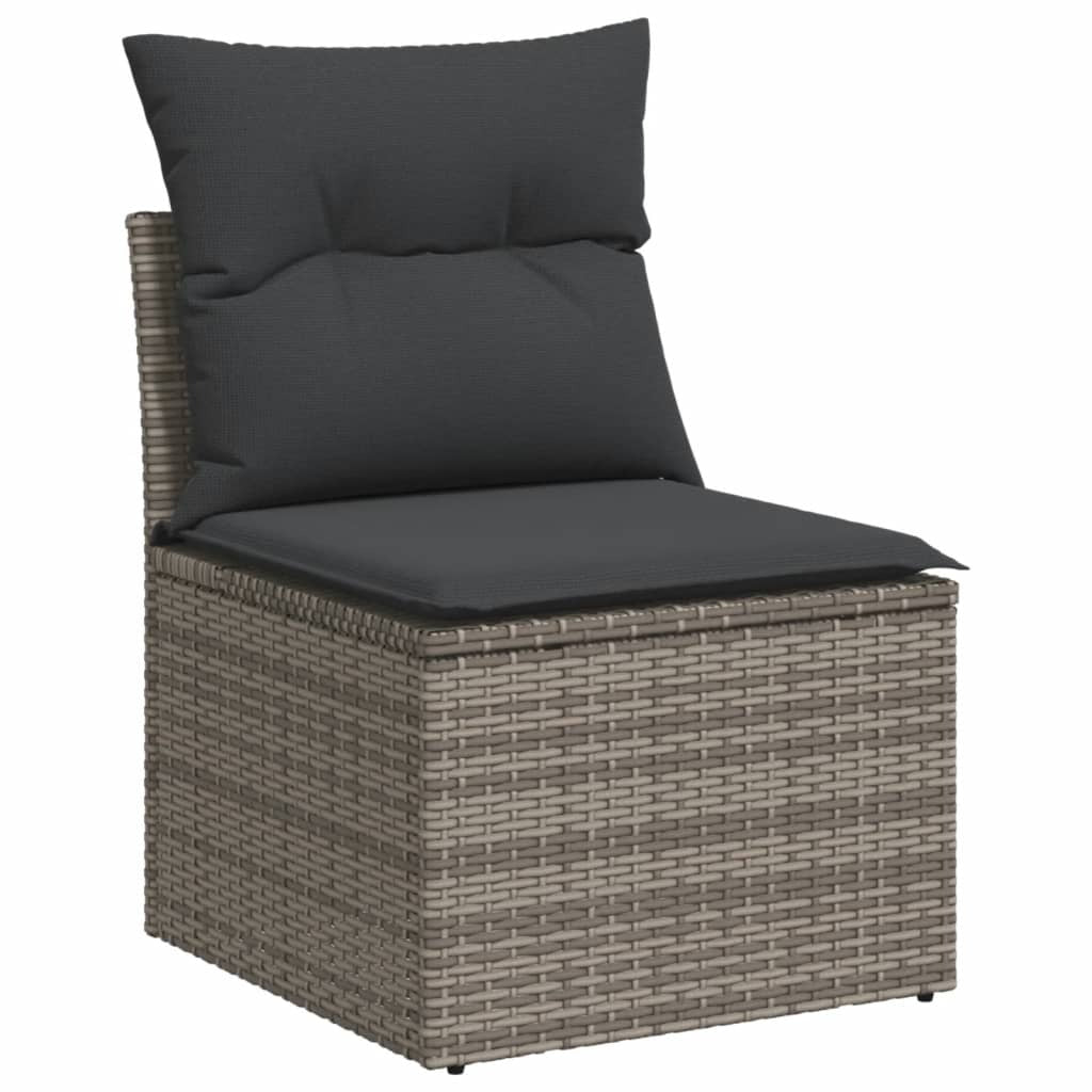 Outdoor Sofa Set Grey PE Rattan, Powder-Coated Steel, Tempered Glass