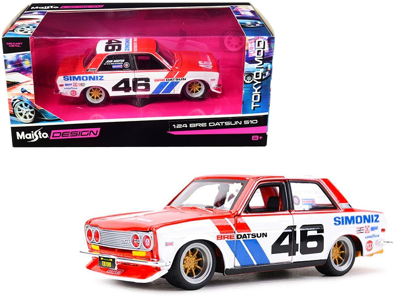 Maisto Datsun 510 #46 Tokyo Mod diecast model car with Simoniz BRE branding, detailed 1/24 scale collectible by Maisto