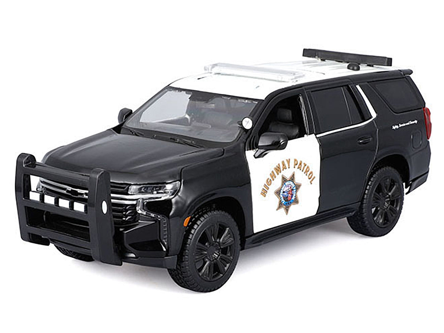 2021 Chevrolet Tahoe California Highway Patrol diecast model car in black and white by Maisto, part of the Authority series.