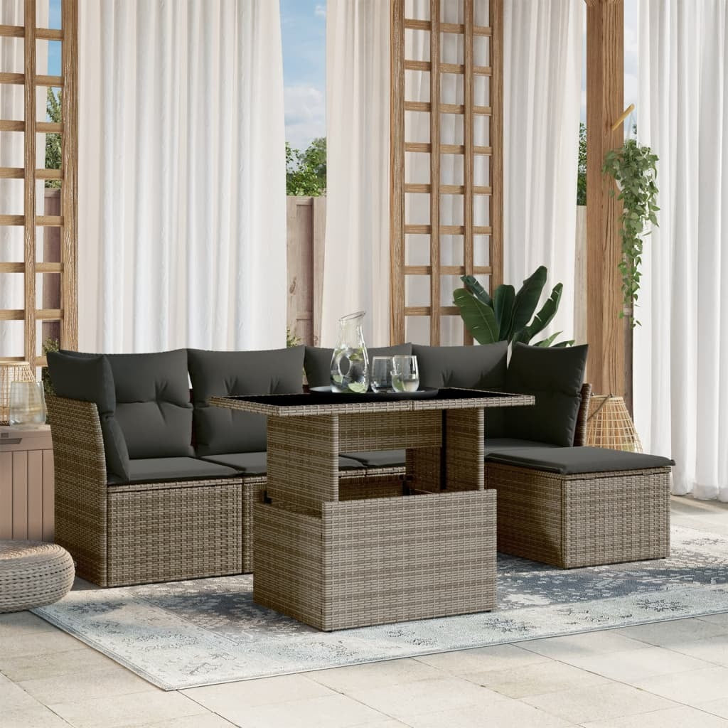 Garden Sofa Set Grey PE rattan, powder-coated steel, tempered glass