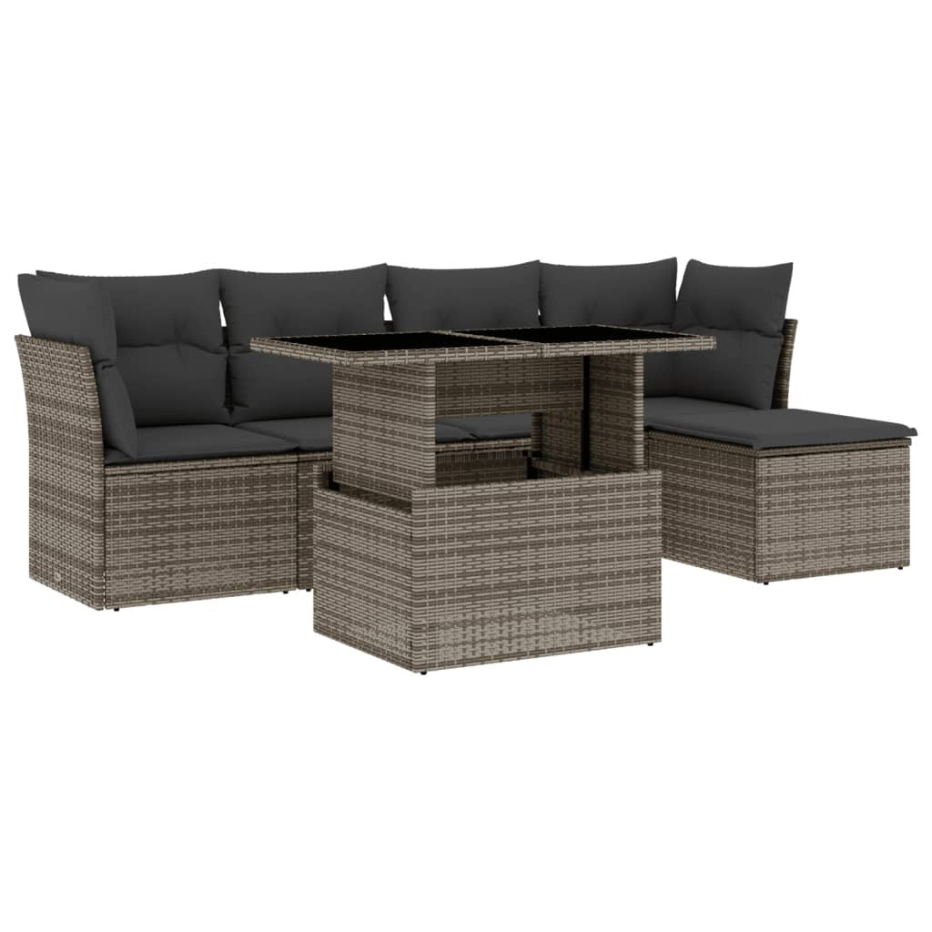 Garden Sofa Set Grey PE rattan, powder-coated steel, tempered glass