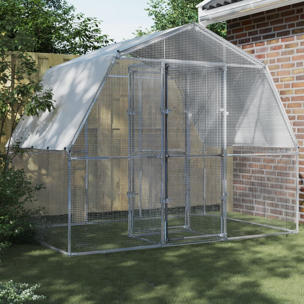 Silver galvanized steel chicken cage with roof and door, ideal for small animals, from American Smart.