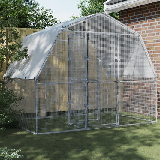 Silver galvanized steel chicken cage with roof and door, ideal for small animals, from American Smart.