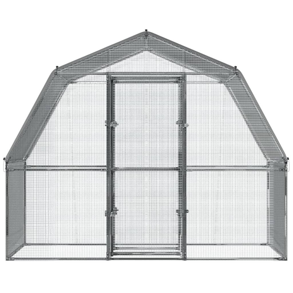 Small animal chicken cage with roof and door, made of silver galvanized steel, by American Smart for secure poultry housing.