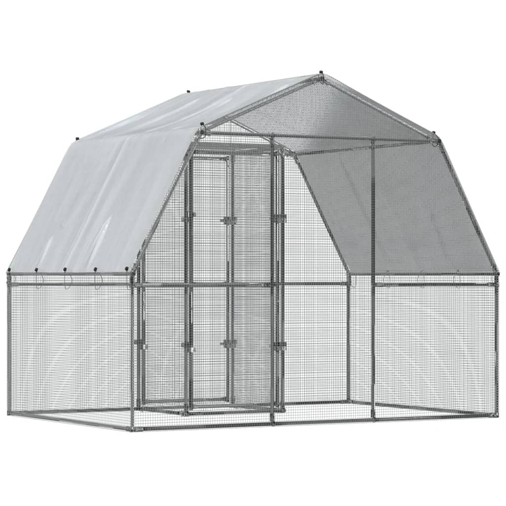Silver galvanized steel chicken cage with roof and door, ideal for small animals, from American Smart.