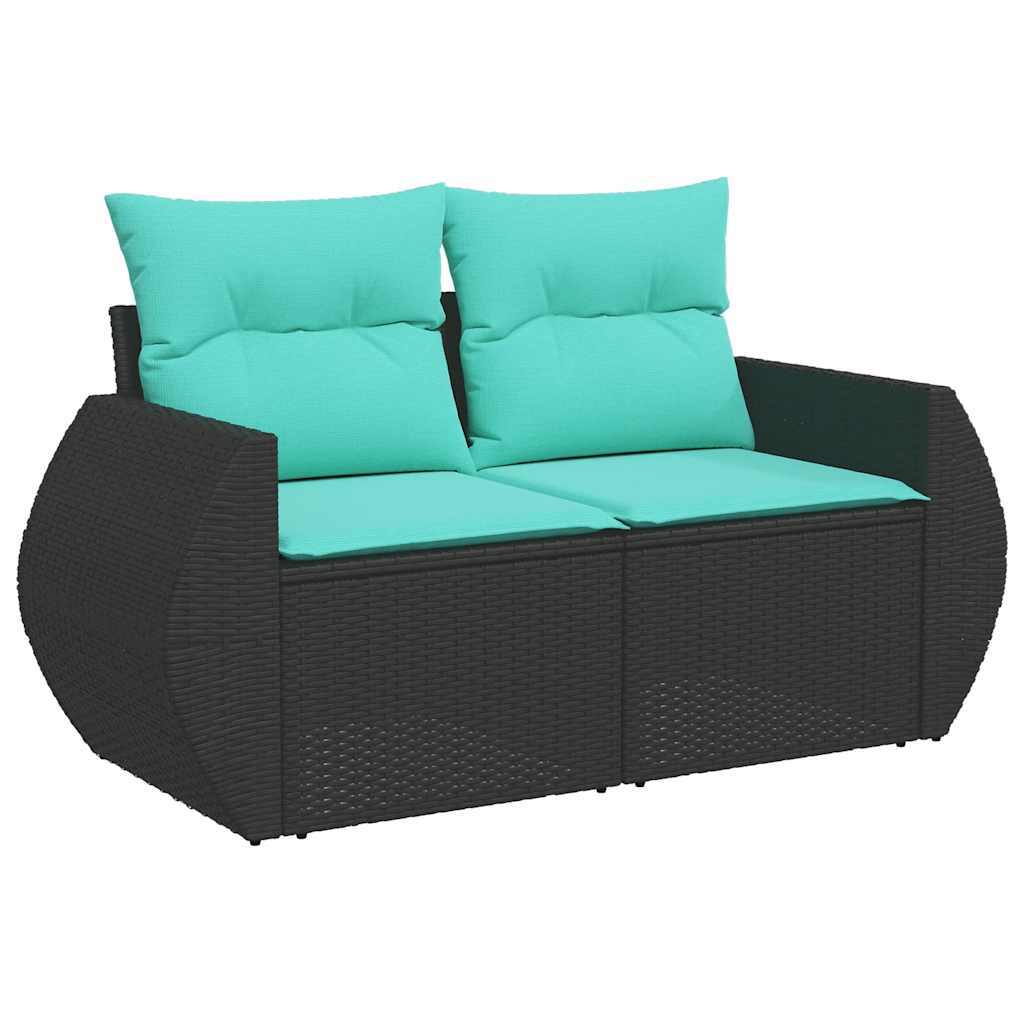 5 Piece Patio Sofa Set with Cushions Black Poly Rattan