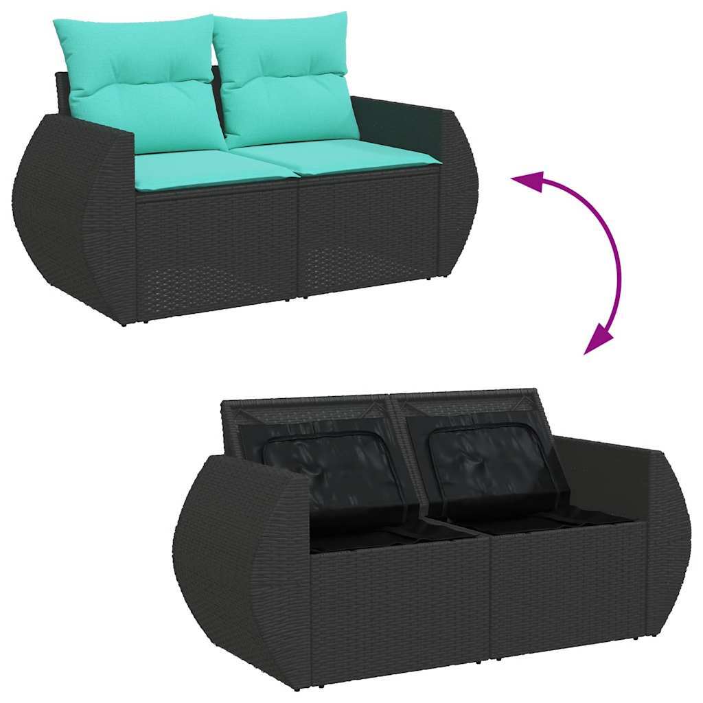 5 Piece Patio Sofa Set with Cushions Black Poly Rattan