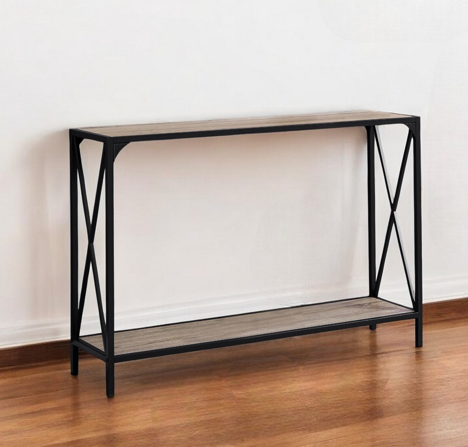 48" Taupe and Black Console Table With Shelves-1