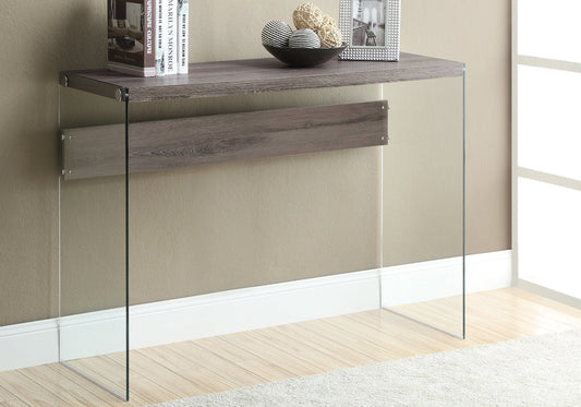 15.75" x 44" x 32" Dark Taupe Clear Particle Board Tempered Glass  Accent Table-0