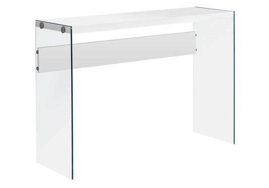 15.75" x 44" x 32" White Clear Particle Board Tempered Glass  Accent Table-0