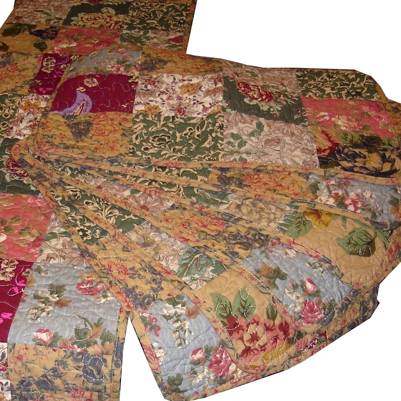 American Smart King floral paisley quilt set with 2 shams and 2 pillows, 100% cotton, featuring colorful paisley and floral patterns.