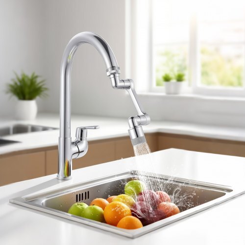 1080? Swivel Faucet Extender, 2 Sprayer Modes Sink Water Faucet Aerator Extension, Kitchen Bathroom Rotatable Spray Attachment with Brass Robotic Arm, Rotating Splash Filter Wash Hand/Hair/Face