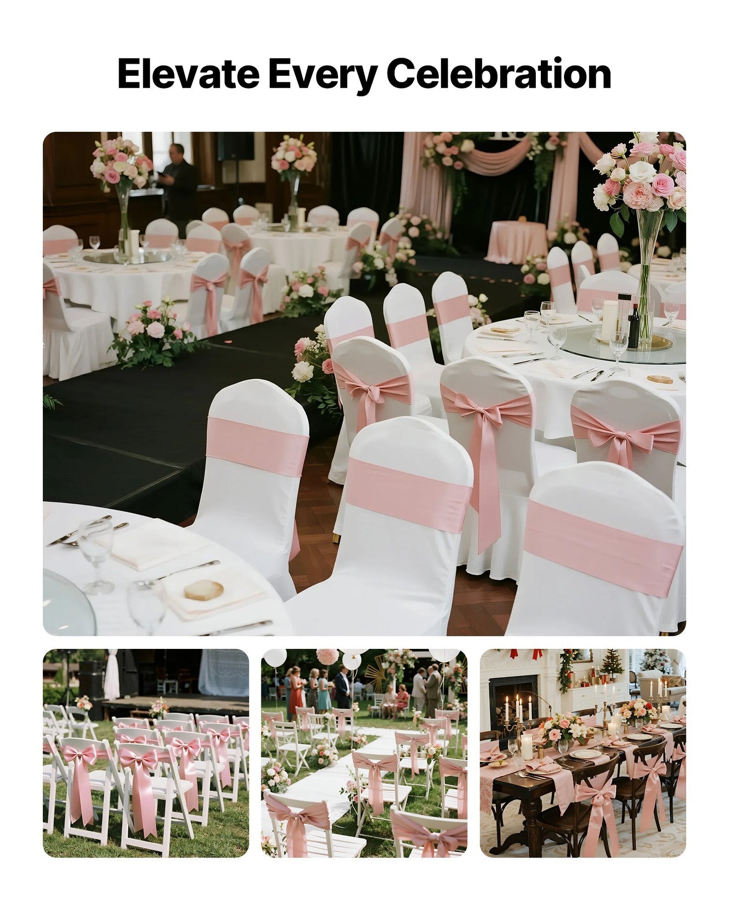 Satin Chair Sashes Bows, 50PCS Chair Ribbon Ties Back Sash, 7 x 108 inch, Rose Gold Wedding Reception Decoration, for Wedding Ceremony Baby Shower Party Events Banquet Chair Cover Decoration
