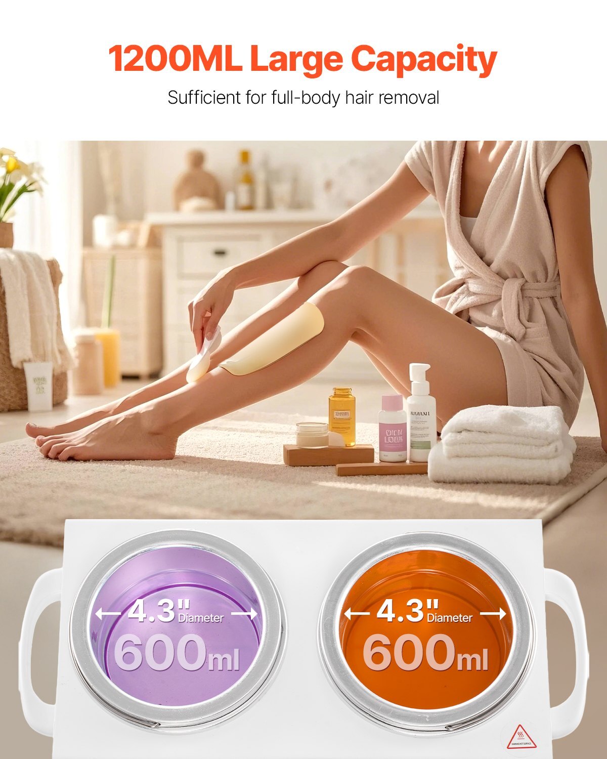 Double Wax Warmer, 1200ML Professional Dual Wax Warmer for Hair Removal, 32  - 212 Adjustable Electric Waxing Heater Pot with 50PCS Waxing Sticks for Home Use, Beauty Salon, Spa