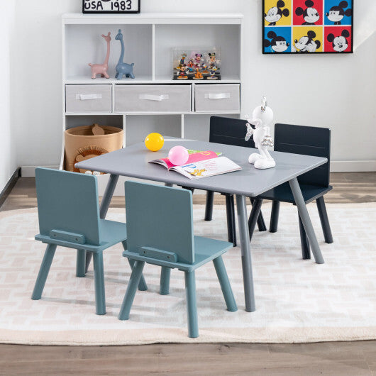 Blue kids wooden activity play furniture set with building blocks, includes table and chairs for toddlers by American Smart.