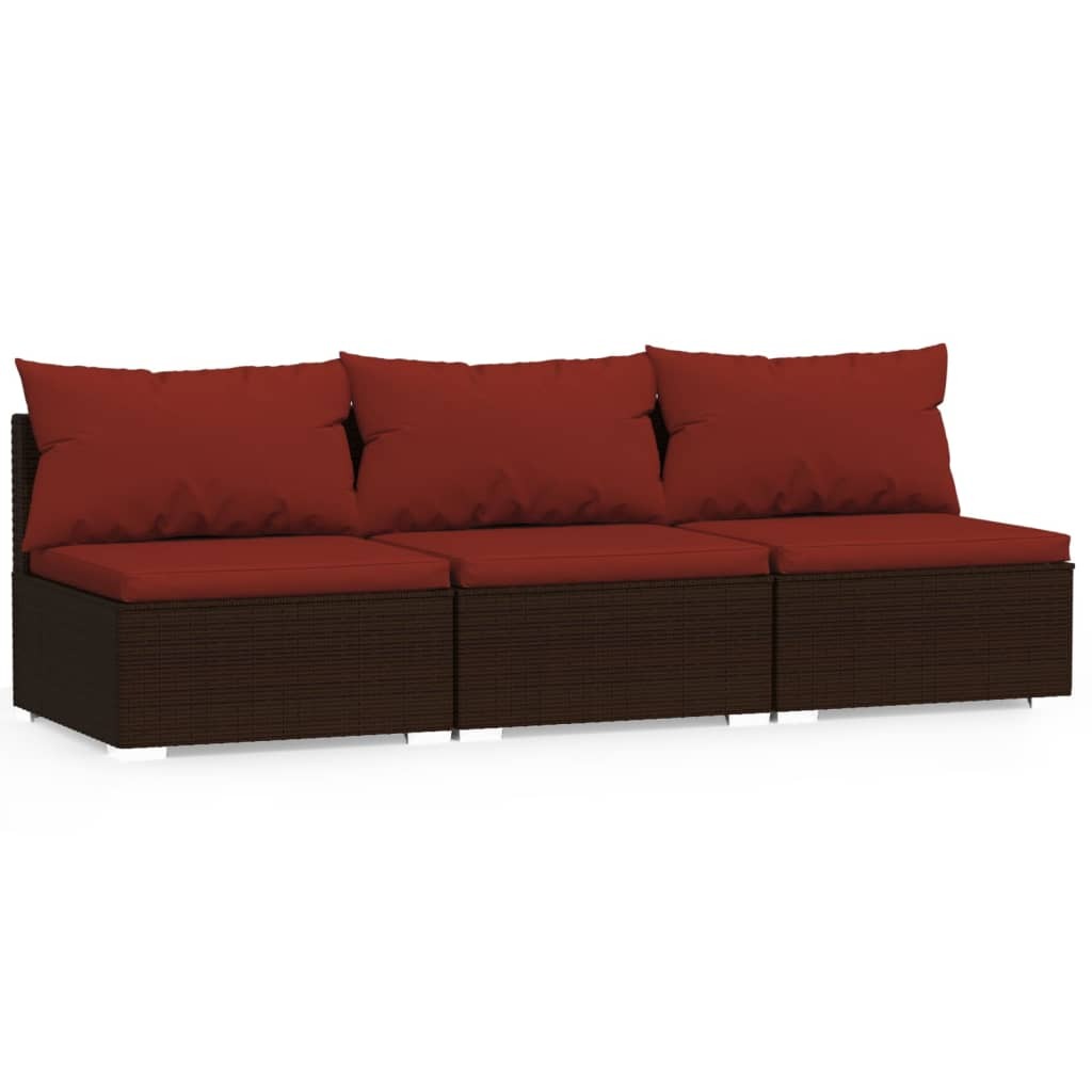 Brown poly rattan 3 seat patio sofa with cushions from American Smart WB outdoor furniture set, suitable for garden or patio use.