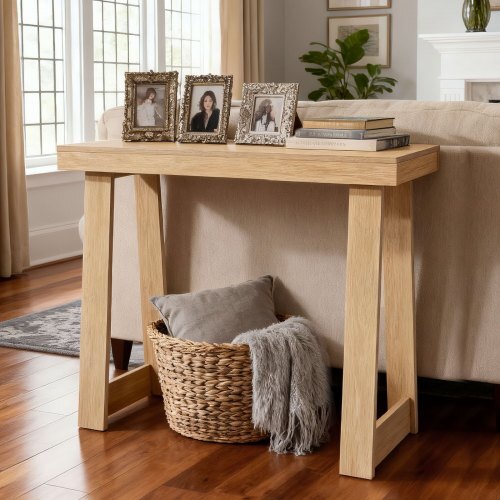 American Smart 36-inch wooden console table, modern narrow sofa or hallway accent stand with easy assembly, burlywood finish.