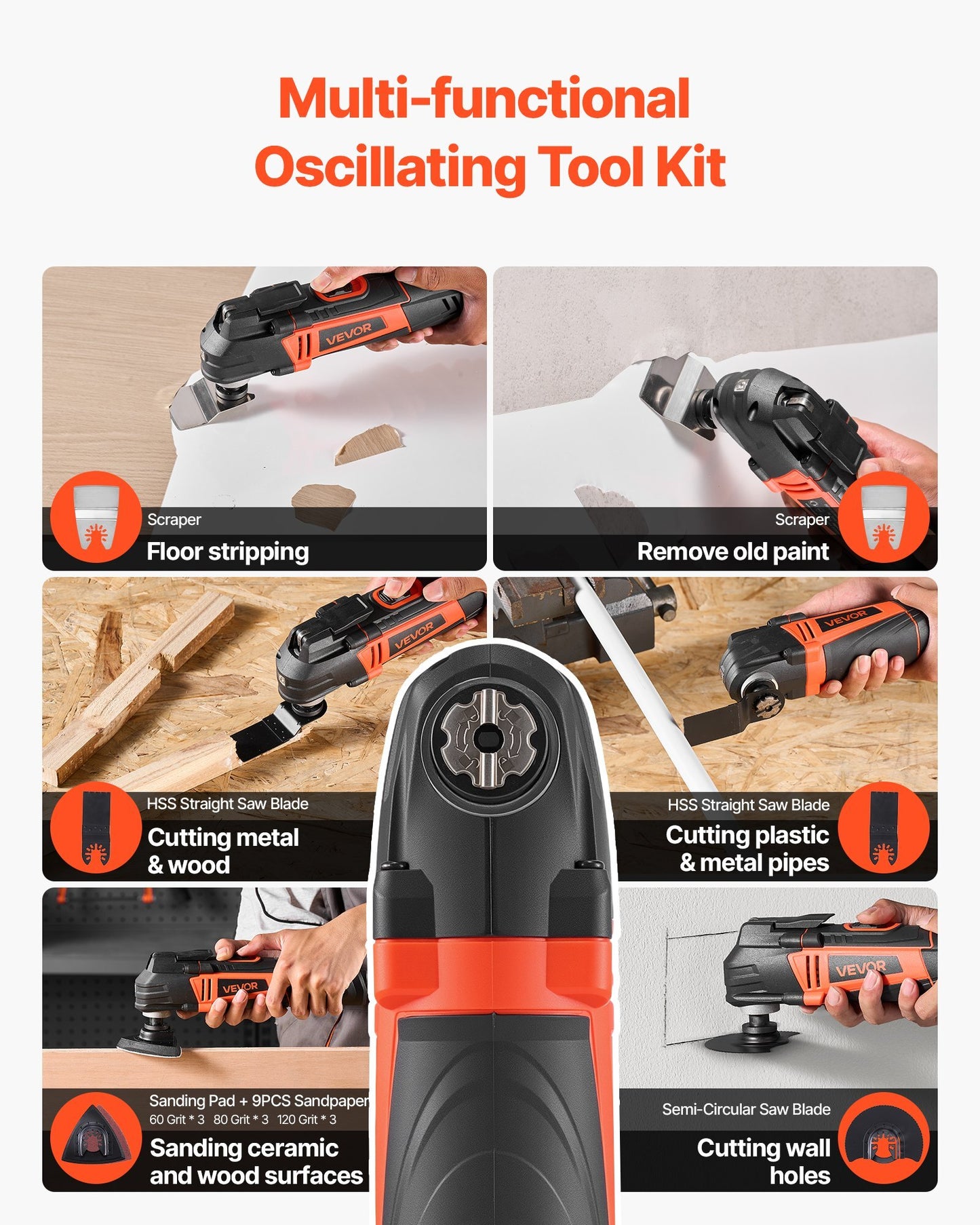 Multitool Oscillating Tool, 4Amps Electric Oscillating Multi Tool Corded with 6 Variable Speeds 7000 - 19000 OPM, 3.2? Oscillating Angle, 13PCS Saw Accessories, LED Work Light & Tool Bag