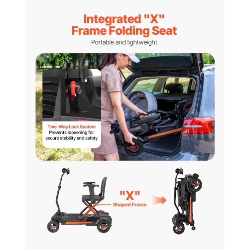 American Smart 4-wheel electric mobility scooter for adults, foldable design, all-terrain wheels, 9.3-mile range, 265 lbs capacity.