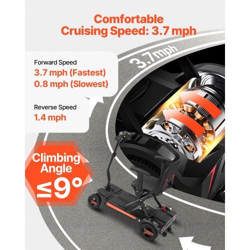 American Smart 4-wheel electric mobility scooter for adults, foldable design, all-terrain wheels, 9.3-mile range, 265 lbs capacity.