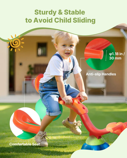 Kids Seesaw, 55 lbs Load Capacity per Seat, Sit and Spin Teeter Totter with Handles, Kids Outdoor Playground Equipment, Swiveling 360 Degrees Rotating for Children Aged 3+, Multi Colored