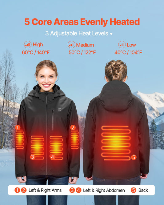 Heated Jacket for Men with 7.4V Battery, Soft Shell Electric Heating Coat, Windproof Waterproof Lightweight Outerwear with 5 Heating Zones & 3 Heat Settings, Machine Washable, S Size
