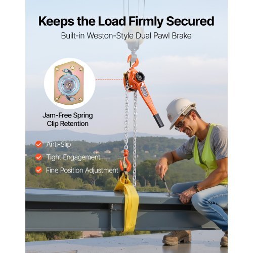Manual Lever Chain Hoist, 1-1/2T 3300LBS Capacity Heavy Duty Come Along, 20FT Lift G80 Alloy Steel Chain With Dual Pawl Mechanical Brake,360?Rotating Hooks, for Warehouse Construction Garage