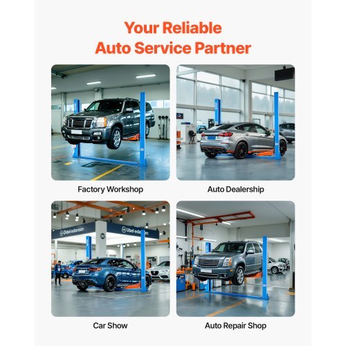 Blue American Smart 2 Post Car Lift with 9000 lbs capacity, 74.8-inch height, powerful 2.95 HP motor, suitable for garage and repair shop.