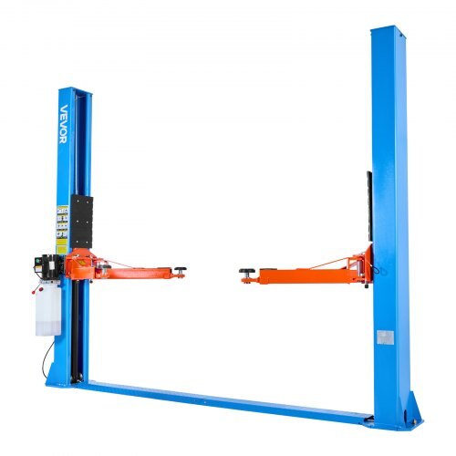 Blue American Smart 2 Post Car Lift with 9000 lbs capacity, 74.8-inch height, 220V motor, ideal for garages and auto repair shops.