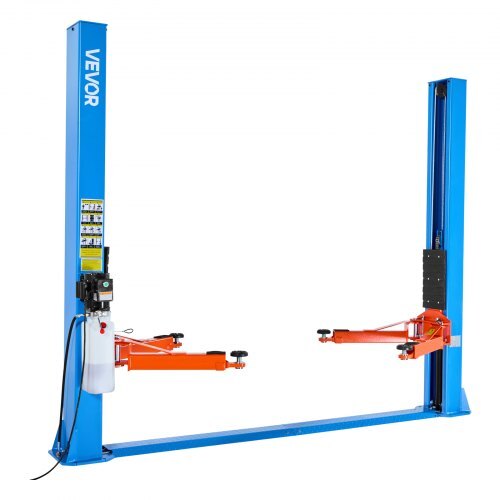 Blue American Smart 2 Post Car Lift with 9000 lbs capacity, 74.8-inch height, 220V motor, suitable for garage and auto repair.