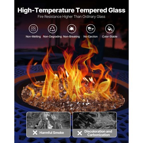Fire Glass, 10 LBS / 4.5 KG High-Temperature Resistant Fireplace Rocks, 1/4-Inch / 6.35 mm Reflective & Smokeless Firepit Glass Rock, High Luster Stone Landscaping for Fire Pit Table, Copper