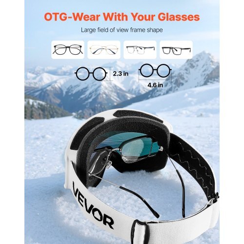 Ski Goggles, Cylindrical Lens with Pink Revo Coating, OTG Anti fog Snow Goggles for Men Women Youth, TPU Frame & Ventilation Structure, Suitable for Skiing, Skating, Snowboarding, Cycling